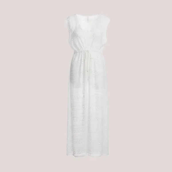 Milena by Paris Γυναικείο Λεύκο Καφτάνι Μακρύ δετό διάτρητο 040245 Ivory