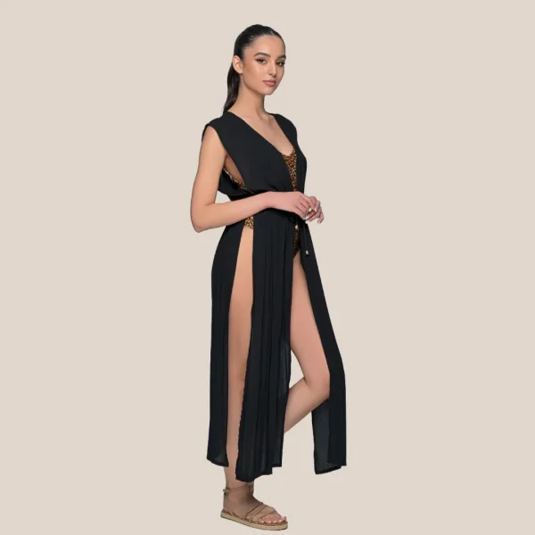 Milena by Paris Γυναικείο μαύρο Καφτάνι Μακρύ δετό & Ανοιχτό στα πλαΙνά Viscose 040246 Black Milena by Paris Γυναικείο μαύρο Καφτάνι Μακρύ δετό & Ανοιχτό στα πλαΙνά Viscose 040246 Black