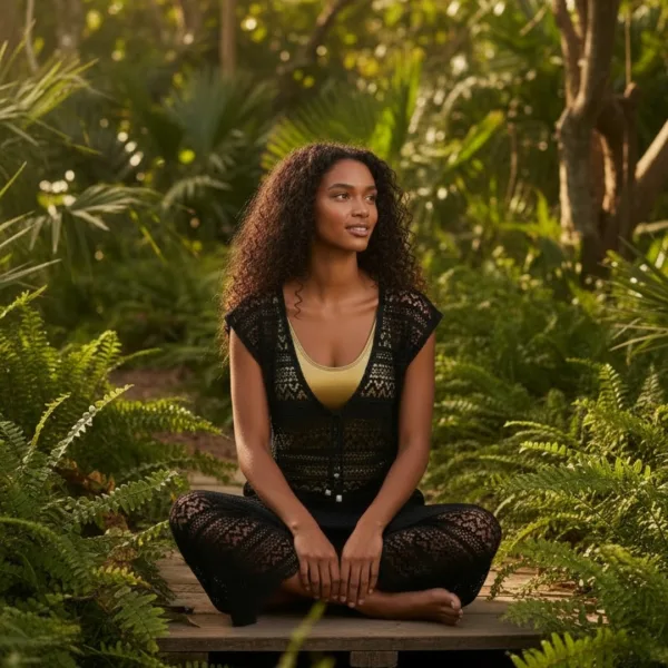 Milena by Paris Γυναικείο Λεύκο Καφτάνι Μακρύ  διάτρητο 040233 Black