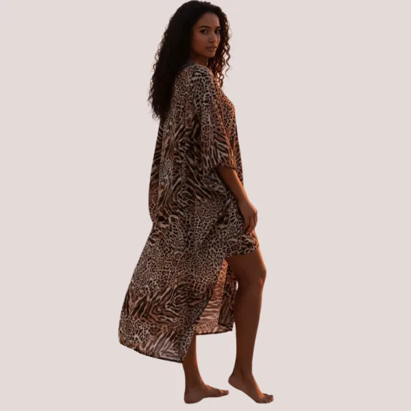 Modern Ocean Γυναικείο oversized καφτάνι animal print με V  διακοσμημένο με χάντρες πολυτελείας 1652.1