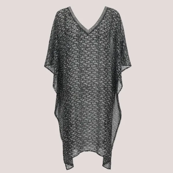 Modern Ocean Γυναικείο oversized καφτάνι animal print με V  διακοσμημένο με χάντρες πολυτελείας 1652.5