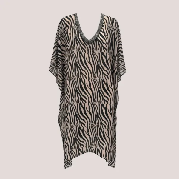 Modern Ocean Γυναικείο oversized καφτάνι animal print με V  διακοσμημένο με χάντρες πολυτελείας 1652.9