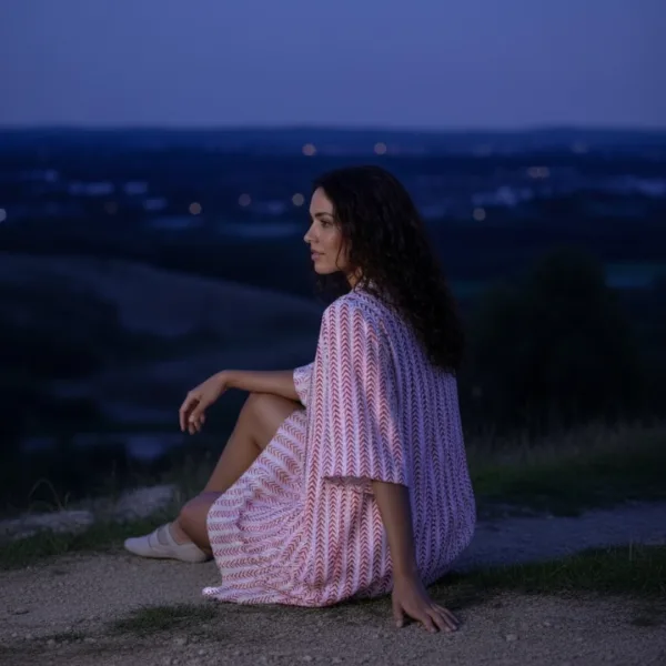 Γυναικείο βαμβακερό καφτάνι πουκαμίσα μέχρι το γόνατο λευκό με σχέδιο φούξια ψαροκόκαλο 24-109 FUCHSIA 