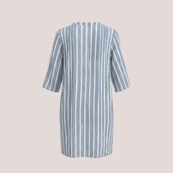 Γυναικείο βαμβακερό καφτάνι  μέχρι το γόνατο λευκό με σχέδιο μπλέ ψαροκόκαλο ONE SIZE  24-109 blue