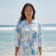 Γυναικείο λευκό καφτάνι 100% cotton πουκαμίσα μέχρι το γόνατο με σχέδια κοράλια & Λουλούδια μπλέ One size 24128