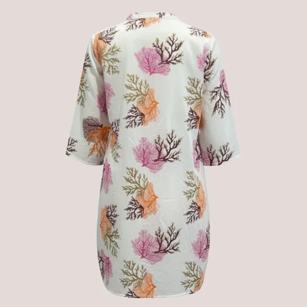 Γυναικείο καφτάνι 100% cotton πουκαμίσα μέχρι το γόνατο με υπέροχο σχέδια κοράλια χρυσό πορτοκαλί & φούξια One size 24135 