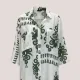 Γυναικείο λευκό & χακί green olive καφτάνι 100% cotton πουκαμίσα μέχρι το γόνατο  One size plus size με τσέπες μπροστά & σχέδια  SP2515D10