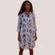 Γυναικείο λευκό καφτάνι 100% cotton πουκαμίσα μέχρι το γόνατο  blue μπλέ floral One size SP2515D6