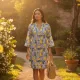 Γυναικείο καφτάνι 100% cotton πουκαμίσα μέχρι το γόνατο με υπέροχο σχέδιο λεμόνια και μπλέ σχέδια SP251981D5 One Size s-xl