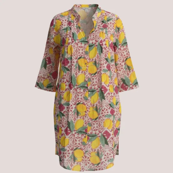 Γυναικείο καφτάνι 100% cotton πουκαμίσα μέχρι το γόνατο με υπέροχο σχέδιο λεμόνια και μπλέ σχέδια SP251981D5 One Size s-xl