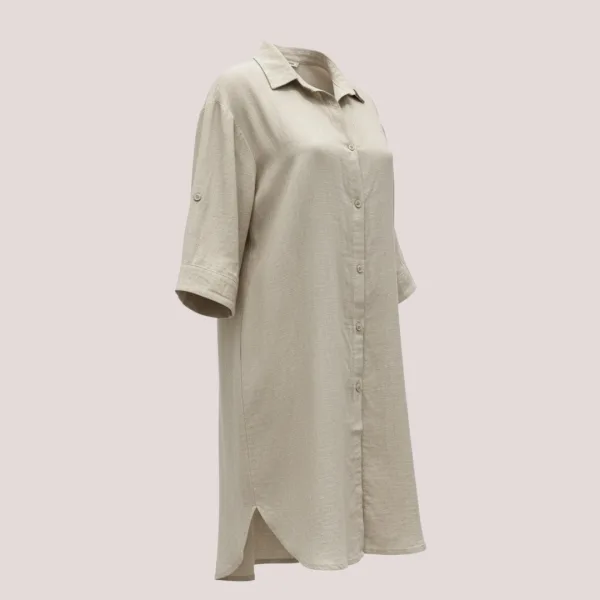 Γυναικείο καφτάνι Viscose & Cotton πουκαμίσα μέχρι το γόνατο μονόχρωμο Μπεζ SP25LN2494 Beige One size απο S έως XL
