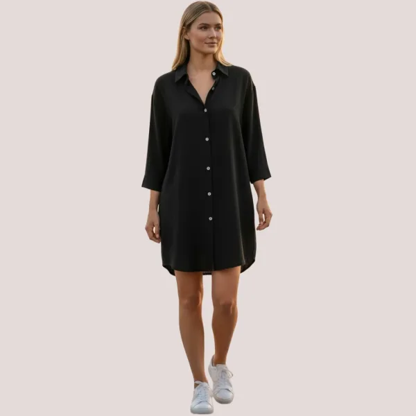 Γυναικείο καφτάνι Viscose & Cotton πουκαμίσα μέχρι το γόνατο μονόχρωμο Μαύρο SP25LN2494 Black One size απο S έως XL