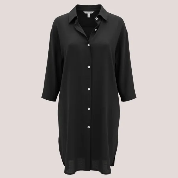 Γυναικείο καφτάνι Viscose & Cotton πουκαμίσα μέχρι το γόνατο μονόχρωμο Μαύρο SP25LN2494 Black One size απο S έως XL