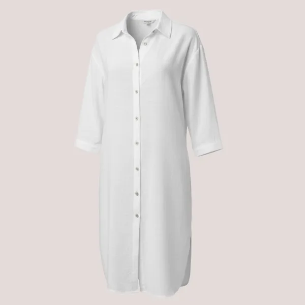 Γυναικείο καφτάνι Viscose & Cotton πουκαμίσα μέχρι το γόνατο μονόχρωμο Λευκό SP25LN2494 White One size απο S έως XL