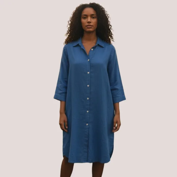 Γυναικείο καφτάνι Viscose & Cotton πουκαμίσα μέχρι το γόνατο μονόχρωμο μπλέ ρουά SP25LN2494 BLUE One size απο S έως XL