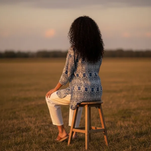 Γυναικείο καφτάνι 100% Viscose πουκαμίσα μέχρι το γόνατο με υπέροχο σχέδιο block print & έντονα χρώματα στις αποχρώσεις  του μαύρο μπλέ SP262952D3