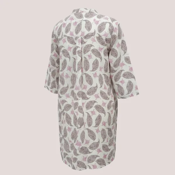 Γυναικείο λευκό καφτάνι 100% cotton πουκαμίσα μέχρι το γόνατο με βοτανικά σχέδια  φουξια magenta One size 24120