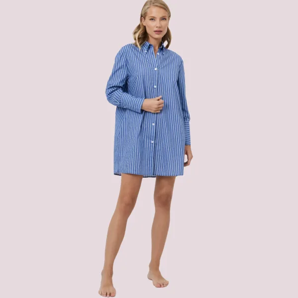 Aruelle Γυναικεια πουκαμίσα Ocean Dress με κουμπιά τύπου Marine με ρίγες Μπλέ Λευκό Summer collection 100% cotton 