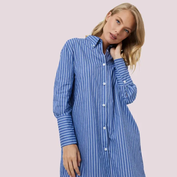Aruelle Γυναικεια πουκαμίσα Ocean Dress με κουμπιά τύπου Marine με ρίγες Μπλέ Λευκό Summer collection 100% cotton 