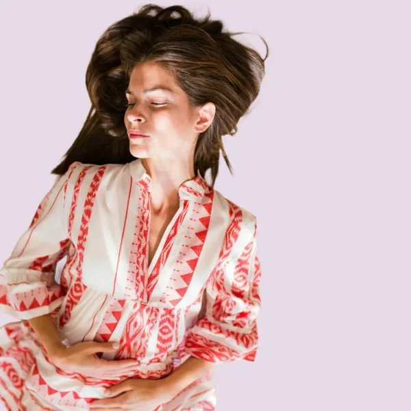 Pink Label Γυναικείο Beachwear Φόρεμα- Καφτάνι Ριγέ-Κόκκινο με μανίκια  B135