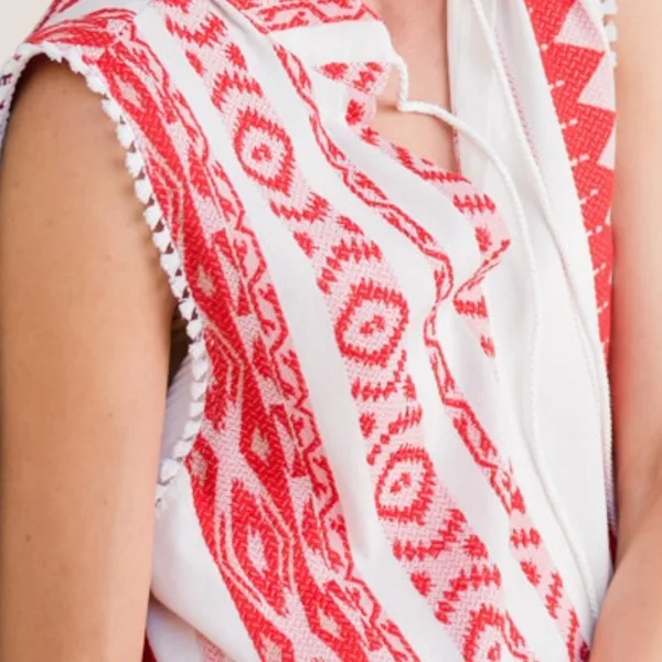 Pink Label Beachwear Φόρεμα- Καφτάνι Λευκό με κόκκινο κεντήματα B138