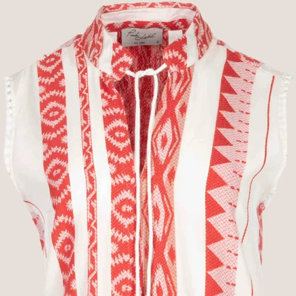 Pink Label Beachwear Φόρεμα- Καφτάνι Λευκό με κόκκινο κεντήματα B138