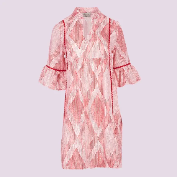 Pink Label Καφτάνι Beachwear φόρεμα V με μανίκια Viscose Κόκκινο  Red Type B146