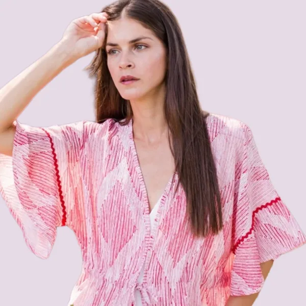 Pink Label Γυναικείο Καφτάνι κοντό δετό Beachwear Κόκκινο Red Type B148 