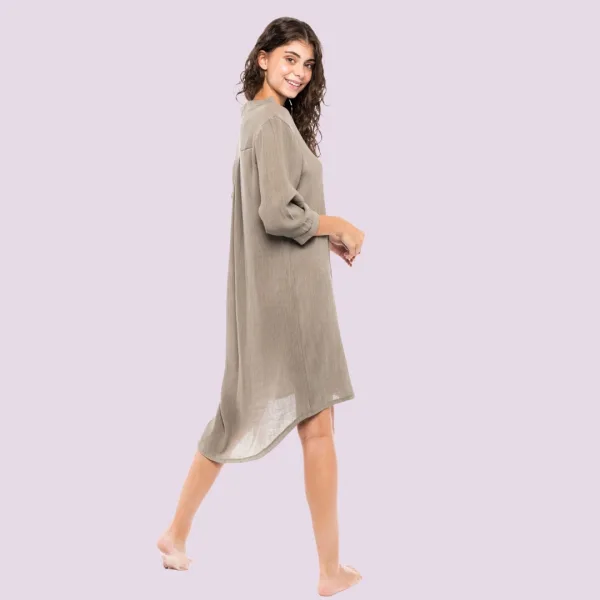 Pink Label Γυναικείο Beachwear με V φόρεμα κοντό- καφτάνι χακί  B269