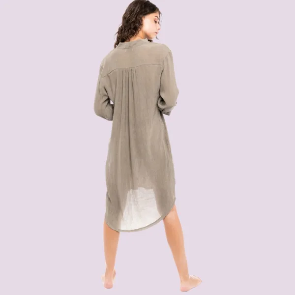 Pink Label Γυναικείο Beachwear με V φόρεμα κοντό- καφτάνι χακί  B269