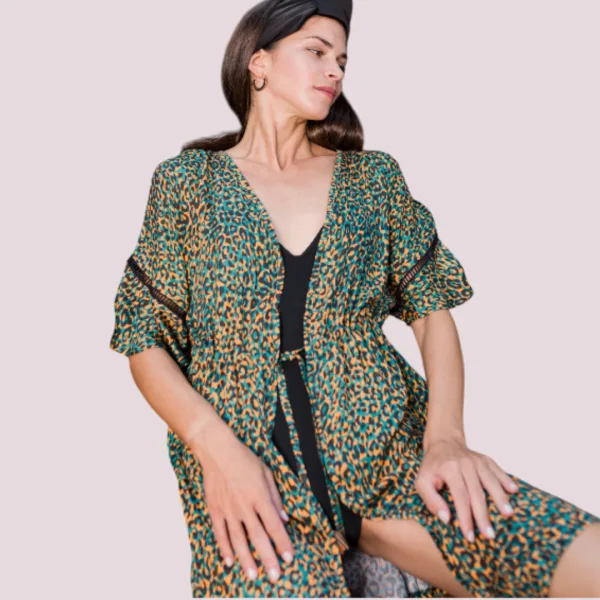 Pink Label Καφτάνι Beachwear Leopard Πράσινο ανοιχτό δετό Green Type B184 100% Viscose Pink Label Καφτάνι Beachwear Leopard Πράσινο ανοιχτό δετό Green Type B184 100% Viscose