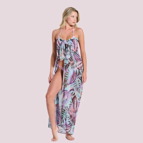 Bilitis Γυναικείο Παρεό Πολυτελείας Aqua φλοραλ floral με στραφταλιζέ λεπτομέρειες 8070