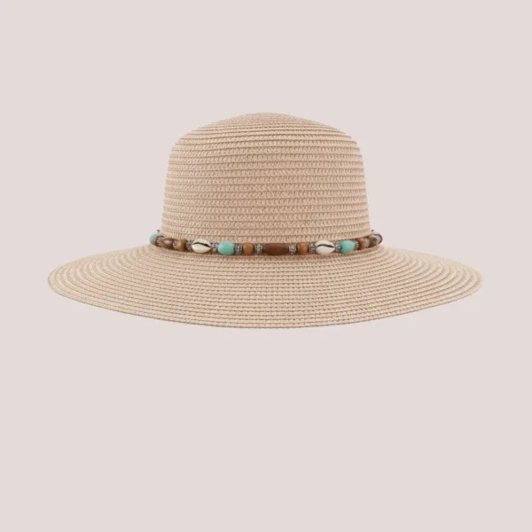 Γυναικείο Καπέλο μοντέρνο Ψάθινο σε ροζ χρώμα διακοσμημένο με χάντρες & κοχύλια 01.2111