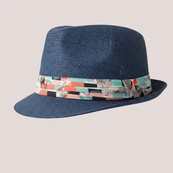 Γυναικείο Καπέλο Ψάθινο καβουράκι μπλέ με φλοράλ κορδλέλα 34607 blue
