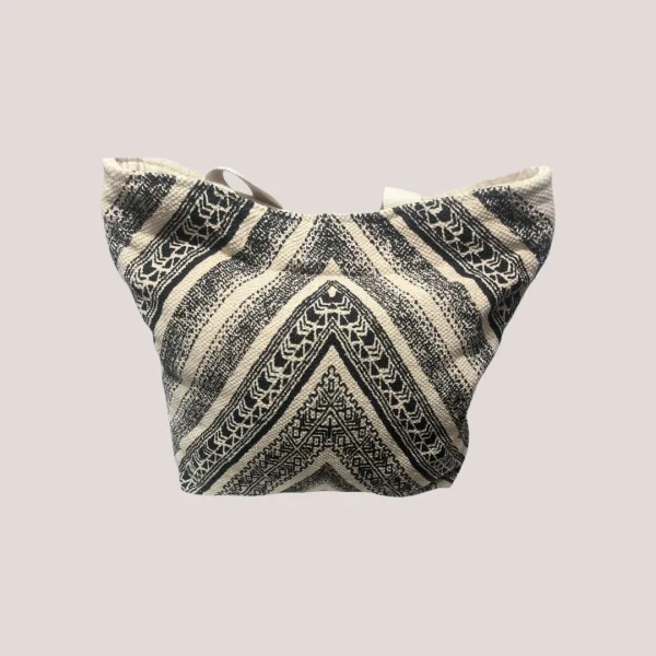  Γυναικεία τσάντα θαλάσσης Μεγάλη  Μπέζ με μαύρο  με σχέδια και φερμουάρ  BK-252 Black