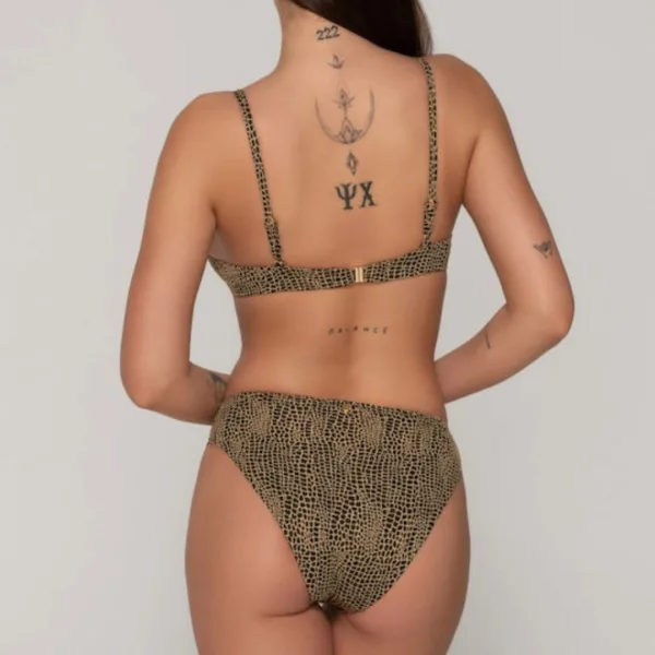 Luna Γυναικείο Μαγιό Dama σλιπ μπικίνι  κανονικό normal Μαύρο με χρύσό summer collection 94436