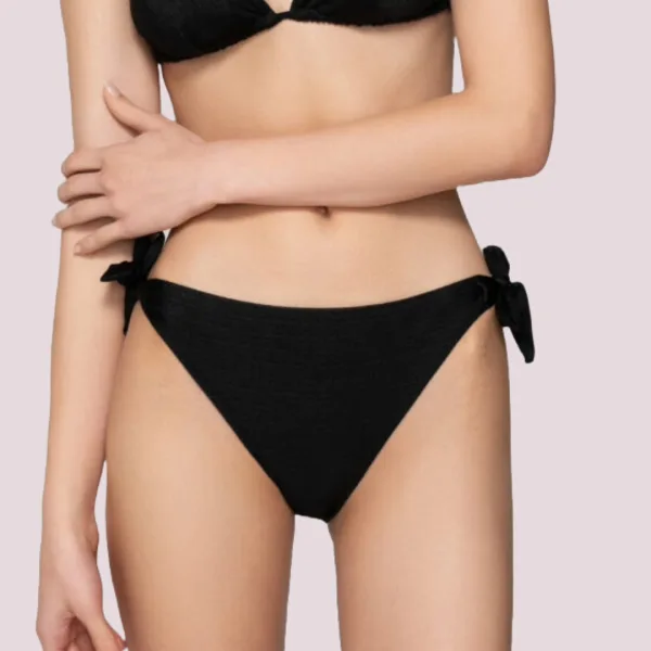 Luna  Γυναικείο Slip μαγιό μαύρο δετό side bottom Gold swimwear summer collection 94655