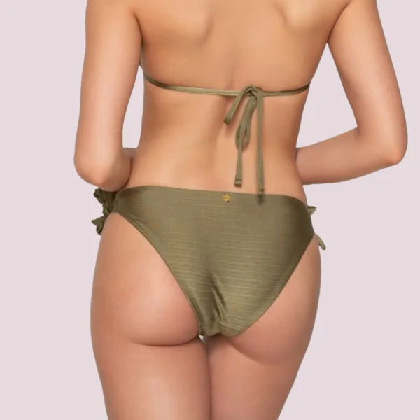 Luna  Γυναικείο Slip μαγιό Πρασινο δετό side bottom Gold swimwear summer collection 94655