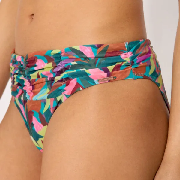 Ysabel Mora Γυναικείο Μαγιό Slip ψηλόμεσο shaping με σούρες πολύχρωμο με σχέδια leaves 83430