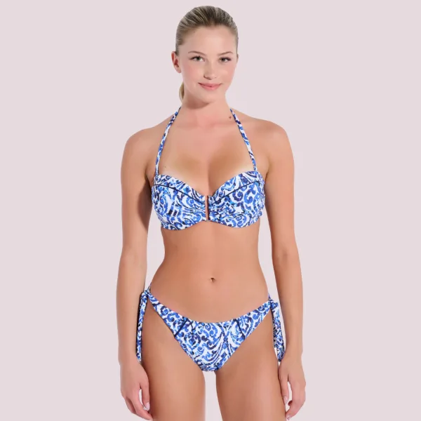 Bilitis Γυναικείο Σετ Μαγιό Caribbean Strapples & Δετό slip μπλέ λευκό με γκλίτερ λεπτομέρειες Luxury swimwear CS002 C & D cup