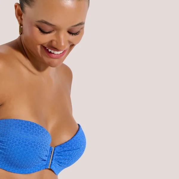 Bilitis Γυναικείο set bikini strapples με κούμπωμα & δετό σλίπ  Fantasia μπλέ Blue color  FA002 Luxury collection