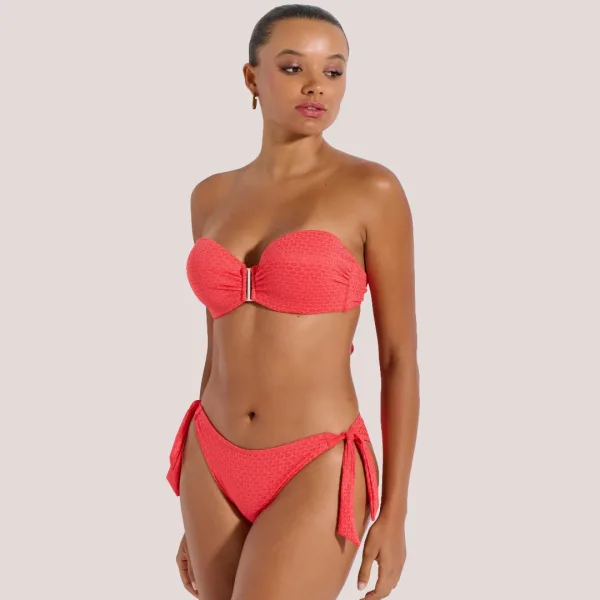 Bilitis Γυναικείο set bikini strapples με κούμπωμα & δετό σλίπ  Fantasia κοραλί coral color  FA002 Luxury collection