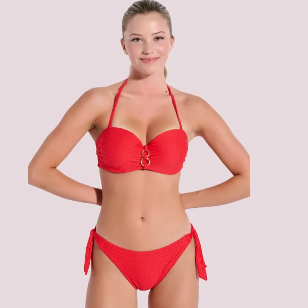 Bilitis Γυναικείο Σετ Κόκκινο Μαγιώ Πολυτελείας Strapless για μεγάλο στήθος ενίσχυση δετό σλιπ Mexico ME002D