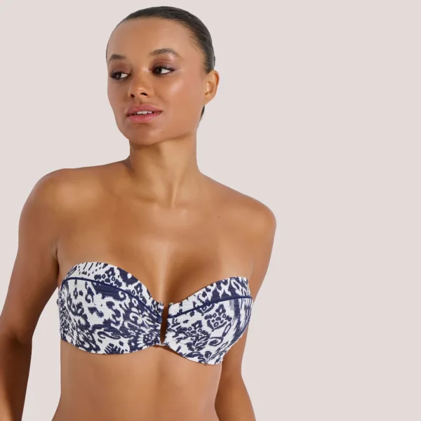 Bilitis Γυναικείο Bikini strapless μαγιό C cup Pacifica Μπλέ Λευκό μεταςλλιζέ Δετό & με κούμπωμα slip δετό  Luxury collection PC002