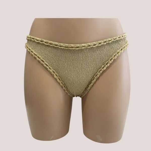 Modern Ocean swimwear Γυναικείο bikini set μαγιό γκοφρε τριγωνάκι & σλιπ με διακοσμητικές λεπτομέρειες σε αντίθεση μπεζ- καφέ 1651 brown summer collection