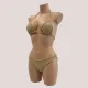 Modern Ocean swimwear Γυναικείο bikini set μαγιό γκοφρε τριγωνάκι & σλιπ με διακοσμητικές λεπτομέρειες σε αντίθεση μπεζ- καφέ 1651 brown summer collection