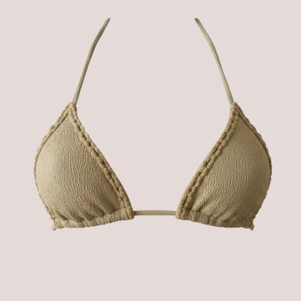 Modern Ocean swimwear Γυναικείο bikini set μαγιό γκοφρε τριγωνάκι & σλιπ με διακοσμητικές λεπτομέρειες σε αντίθεση μπεζ- καφέ 1651 brown summer collection