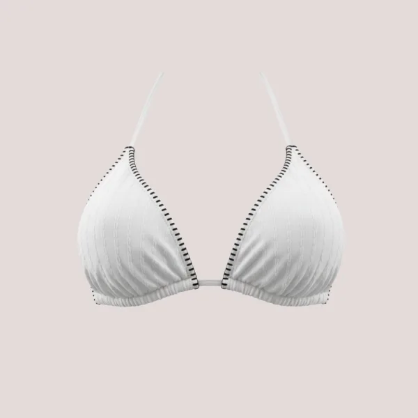 Modern Ocean Γυναικείο Set Bikini Τριγωνάκ ανάγλυφοι λευκό με μαύρες ραφές & μαύρο σλιπ brazil δετό με λευκές ραφές 1618 black & white