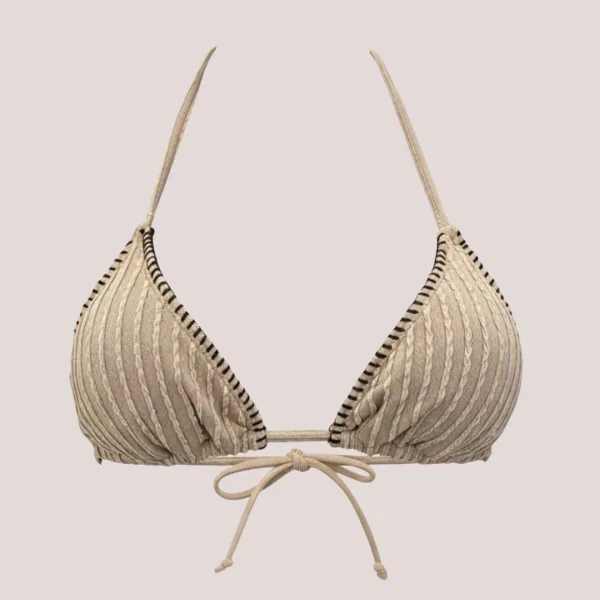 Modern Ocean Γυναικείο Set Bikini Τριγωνάκ ανάγλυφο ανοιχτό καφέ με σκουρες καφέ ραφές & σκούρο καφέ σλιπ brazil δετό με λευκές ραφές 1618 brown & light brown