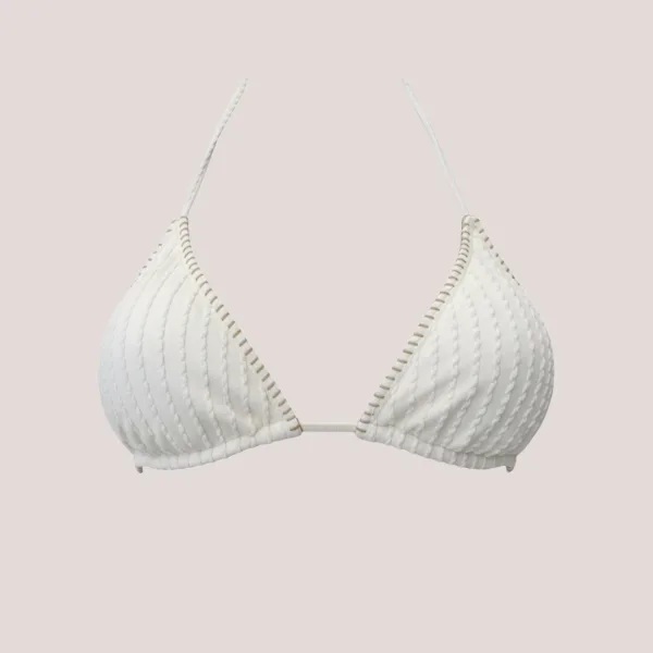 Modern Ocean Γυναικείο Set Bikini Τριγωνάκ ανάγλυφο λευκό με καφέ ραφές & σκούρο καφέ σλιπ brazil δετό με ραφές 1618 ivory & brown